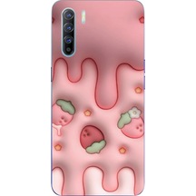 Oppo Reno 3 - A91 Uyumlu Çilekli Pasta Baskılı Silikon Kılıf Renkli