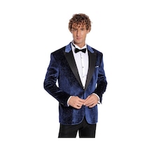Wessi Simli Slim Fit Kadife Erkek Smokin Ceket -Lacivert