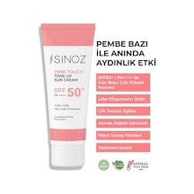 Sinoz Pink Touch SPF50+ Cilt Ton Eşitleyici Pembe Yüz Güneş Kremi 50 Ml.