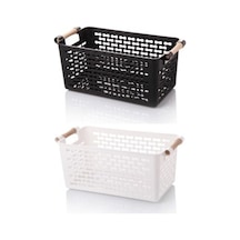 Siyah Beyaz Ahşap Saplı Plastik Düzenleyici 2li Buzdolabı Organizer Plastik Beyaz Diğer