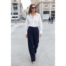Sateen Bol Paça Pantolon - Lacivert-137470