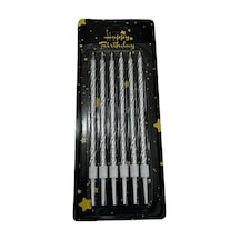 Spiral Gümüş İnce Mum 14 Cm 6 Lı