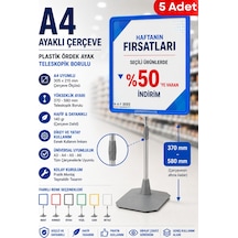5 Adet - A4 Ayaklı Fiyat Etiketlik Teleskopik Borulu Çerçeve Etiketlik Yönlendirme Levhası Menü Panosu Mavi