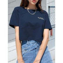 Flood Of Style Crop Ckod-232913 Dazy Yazılı Baskı Kısa Kollu Lacivert
