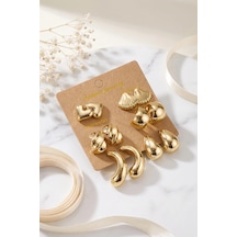 Metalik Kaplama Gold Renk Ccb 6 Çift Kadın Küpe Seti Çok Renkli