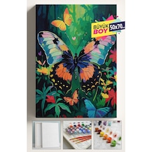Sayılarla Boyama Seti Numaralı Tuval Fırça Boya Dahil Kasnaklı Set 50x70 Cm - Orman Kelebek