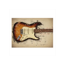 Klasik Elektro Gitar Çizimi Modern Ahşap Tablo