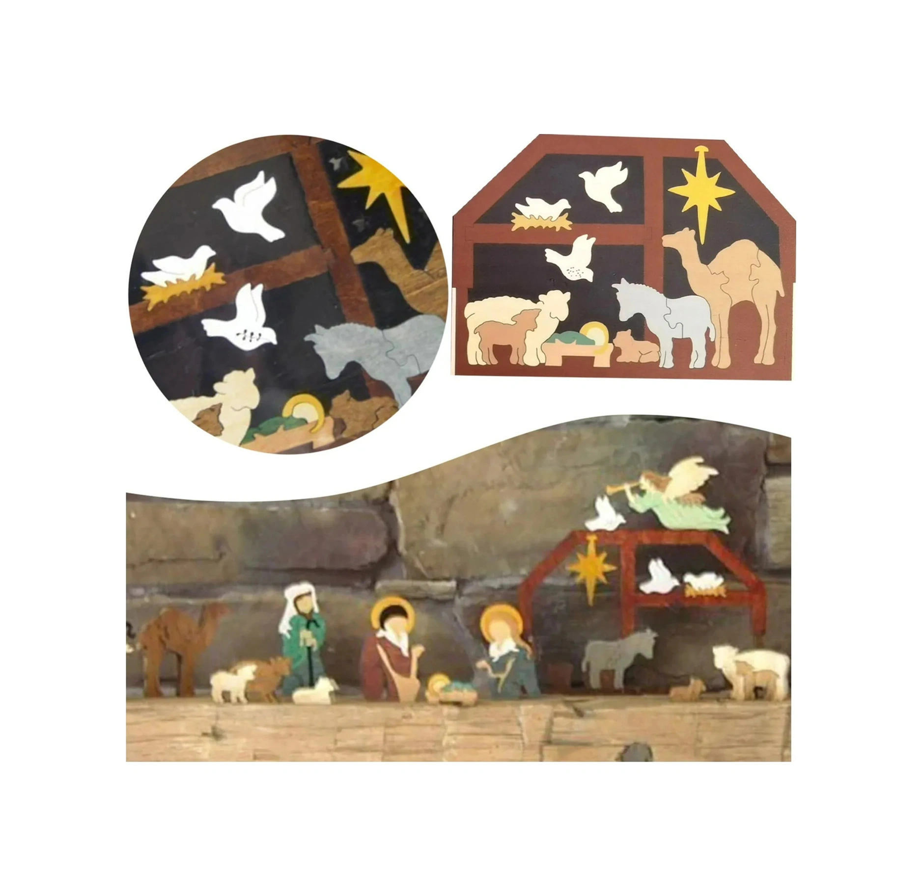 Hombey Ahşap İsa Doğuş Manzaralı Puzzle - Ev Dekorasyonu Oyun Eşyası - 20x14cm Kaliteli Ahşap Parçalarla