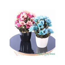 Yapay Çiçek Sitesi Plastik Saksıda Yapay Katmerli Papatya Tanzimi 2'li Set 25 Cm Somon - pembe