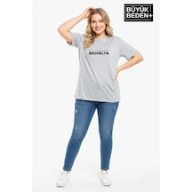 Superlife Kadın Büyük Beden Willamsburg Brooklyn Baskılı 3xl-6xl Bisiklet Yaka Tshırt Spr26btsk510-16 Gri