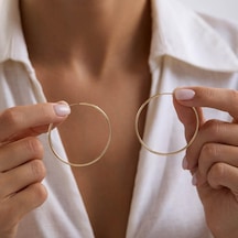 14k Altın Halka Küpe 1,2 Mm 4.5 Cm Gizli Kilit T14298 Renkli