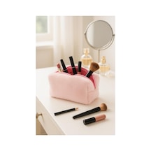 Peluş Yumuşak Makyaj Çantası - Kozmetik Organizeri Pembe