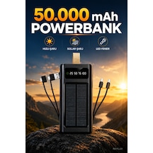 Solar 50.000 Mah Güneş Enerjili Led Işıklı Powerbank Şarj Aleti 2x Usb Çıkışlı Mikro Type-c Siyah