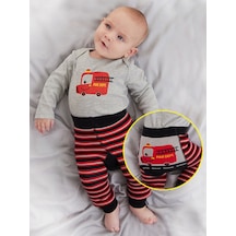 Denokids İtfaiye Erkek Bebek Body Tayt-Pantolon Takım Gri