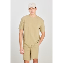 Relaxed Fit Geniş Kesim Bisiklet Yaka Pamuklu Açık Yeşil Tişört Light Green