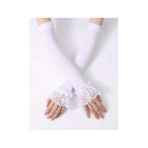 Melodi Scarf Kadın Tesettür Dantelli Kolluk - Penye Dantel Kolluk Beyaz