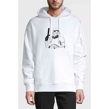 Darth Vader St2 Baskılı Beyaz Erkek Örme Kapşonlu Sweatshirt