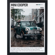 Mini Cooper Classic Ahşap Çerçeveli Poster Tablo Retro Şehir Aracı