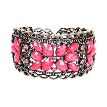 Tblk02638 Pembe Taşlı Döküm Metal Kelepçe Model Kadın Bilezik 2627-2640 Çok Renkli