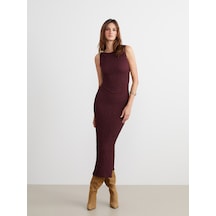 Lcw Vision Bordo Bisiklet Yaka Büzgülü Bodycon Elbise