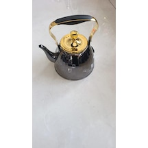 Siyah 3 Litre Çaydanlık Siyah Paslanmaz Çelik Çaydanlık Aynalı Gövde Ergonomik Sap 5 Katmanlı Kapsül Taban İthal Demlik İthal Çaydanlık