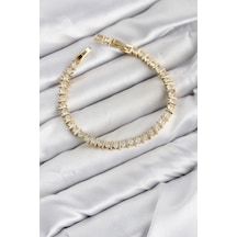 Cm Şerit Model Zirkon Taşlı Vıp Seri Gold Renk Pirinç Kadın Bileklik - Altın