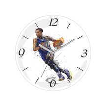 Stephen Curry Basketbol Çap 30cm Sessiz Akar Bombeli Gerçek Cam Duvar Saati Siyah