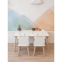 Montessori Çocuk Masası-oyun Masası-aktivite Masası-etkinlik Masası Takımı 2 Panda Sandalye Byzpnd Beyaz
