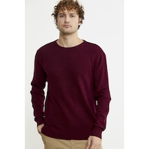 Basic Sıfır Yaka Triko Kazak - Bordo 001