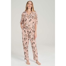 Feyza Kadın Pembe Boydan Düğmeli Kısa Kol Pijama Takımı 5010 001