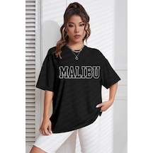 Medinenur Unisex Malibu Baskılı Siyah Tshirt Siyah