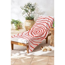Soyut Çizgili Modern Plaj Havlusu - Minimalist Kırmızı Pembe Dalga Hızlı Kuruyan Mikrofiber Havlu Çok Renkli