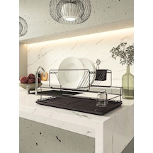 Suntel İki Katlı Modüler Sürgülü Bulaşıklık Tabaklık Mat Siyah Diğer