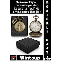 Saat Retro 4x5 Cm Klasik Koleksiyonluk Hediyelik Özel Kutulu Gümüş Şık Çapalı Tasarım Köstekli Saat