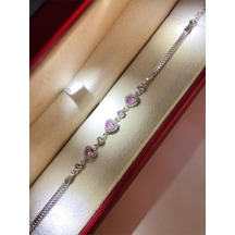 Vog Swarovski Pembe 3 Lü Kalp Taşlı S Model Sevgiliye Eşe Hediye Bileklik