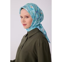 Belli Çiçek Desen İpek Twill Eşarp - 2026 İlkbahar-yaz T 4319 Mor-yeşil