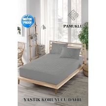 Mona Verde Renkli Sıvı Geçirmez Lastikli Çift Kişilik Çarşaf Yastık Alezi (Toplam 3 Parça) %100 Pamuk Kapitoneli MNVCKAPFIT00 Gri ÇK