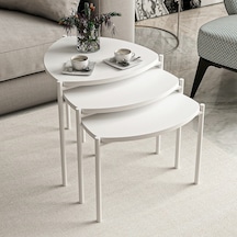 Minar Lenny 3 Lü Metal Ayaklı Zigon Sehpa - Beyaz