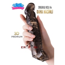Erofoni Jel Dokulu Ucu 7 Cm Dolgulu 22 Cm Testislere Geçirmeli Süper Realistik Siyah Uzatmalı Penis Kılıfı