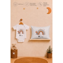 Pia Baby İsme Özel Kısa Kollu Kız Bebek Body Zıbın Ve 35x45 Cm Yastık Kılıfı %100 Pamuk Organik Baskılı Bebek Hediyesi 1039bay0x Ekru