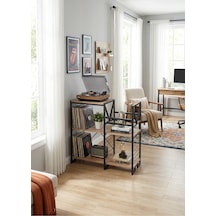 Çok Amaçlı Ahşap Metal Raflı Plaklık Stand Kitaplık, Çiçeklik Ve Dekoratif Raf Ünitesi 90x90x40 Cm Siyah