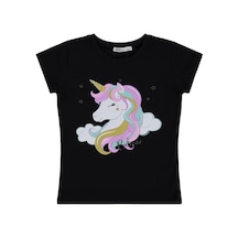 Civil Girls Unicorn Baskılı 6-9 Yaş Tişört - Siyah