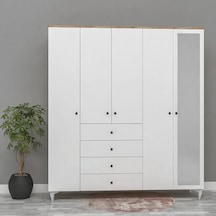 5 Kapılı 4 Çekmeceli Aynalı Gardırop Suntalam Beyaz