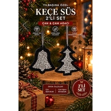 Taşlı Keçe Yılbaşı Süsü 2 Li Set Çan & Çam Ağacı Çift Taraflı 4 Renk Seçenekli Siyah