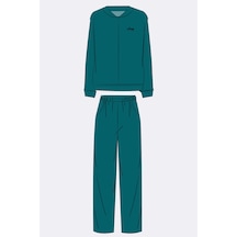 Man11560-1153 Anil Ev Giyim Anıl Kadın Kadife Dokulu Fermuarlı Uzun Kollu Sweatshirt Ve Pantolon Takım 11560 Petrol Yeşili