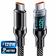 Alfais 6058 Usb Type C Hızlı Telefon Data Şarj Kablosu Led Ekranlı Dijital 120w Veri Kablosu 2 Metre