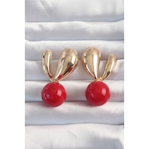 Pirinç Gold Renk Kırmızı Yuvarlak Tasarım Küpe - Tj-bkp9171 Diğer