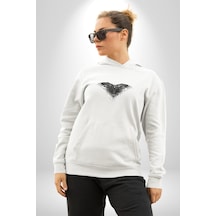 3 Gözlü Kuzgun Kadın Erkek Beyaz Kapüşonlu Sweatshirt Hoodie Beyaz