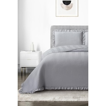 Dubai Elyaf Dolgulu Çift Kişilik 240x260 Cm Yatak Örtüsü Gri Gri