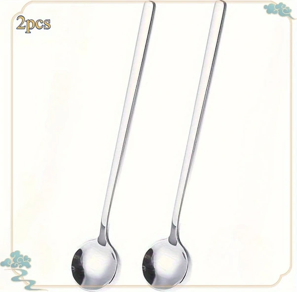 Gateesat 2 Adet Paslanmaz Çelik Kahve Kaşığı Silvery Ergonomik Saplı Dayanıklı Gümüşi